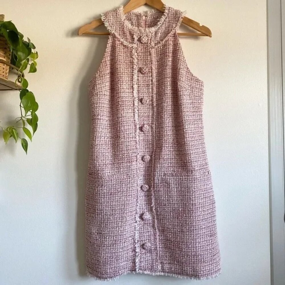 GEORGIE Pink Tweed Sleeveless Mini Dress NEW - Picture 3 of 8